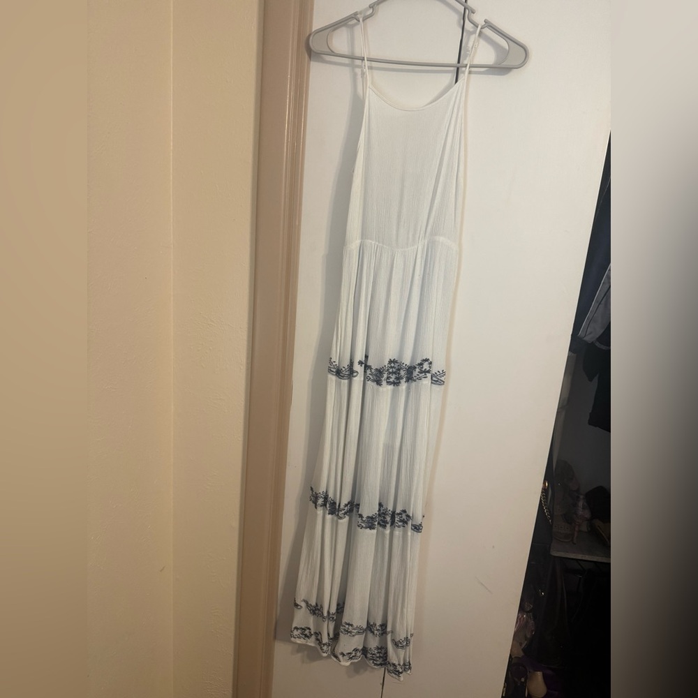 Altar'd State White Maxi Dress with Blue Accents